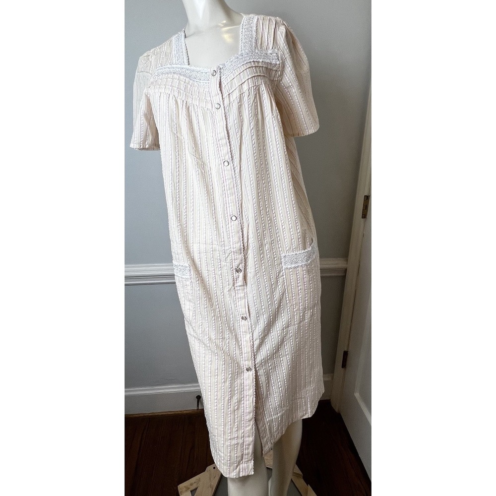 Pink K House Dress Gown Robe Sleepwear Pink Yellow Seersucker S Snap Front